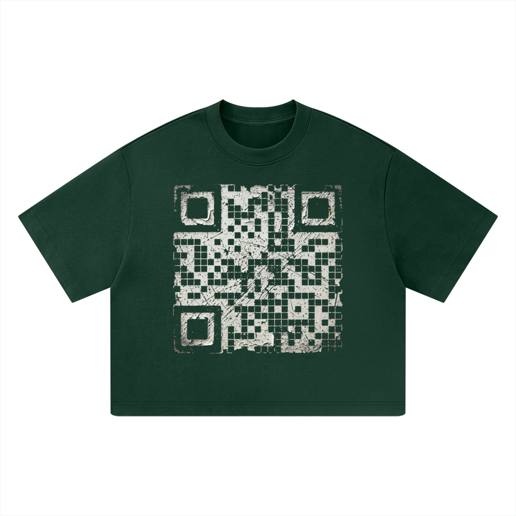 Say It Louder: Distressed QR Boxy Tee (Black & Green)