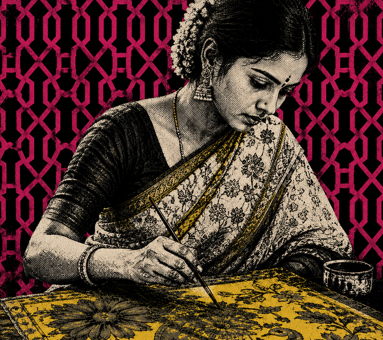 Bengali Woman doing handwork pop art by Dilara Kaan